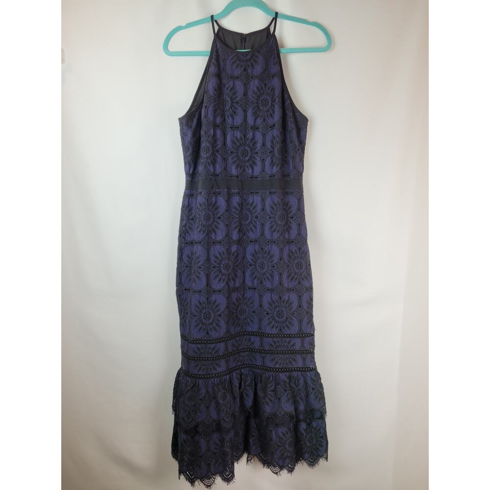 Banana Republic Floral Cocktail Evening High Neck Dress Navy Black Womens Sz 10